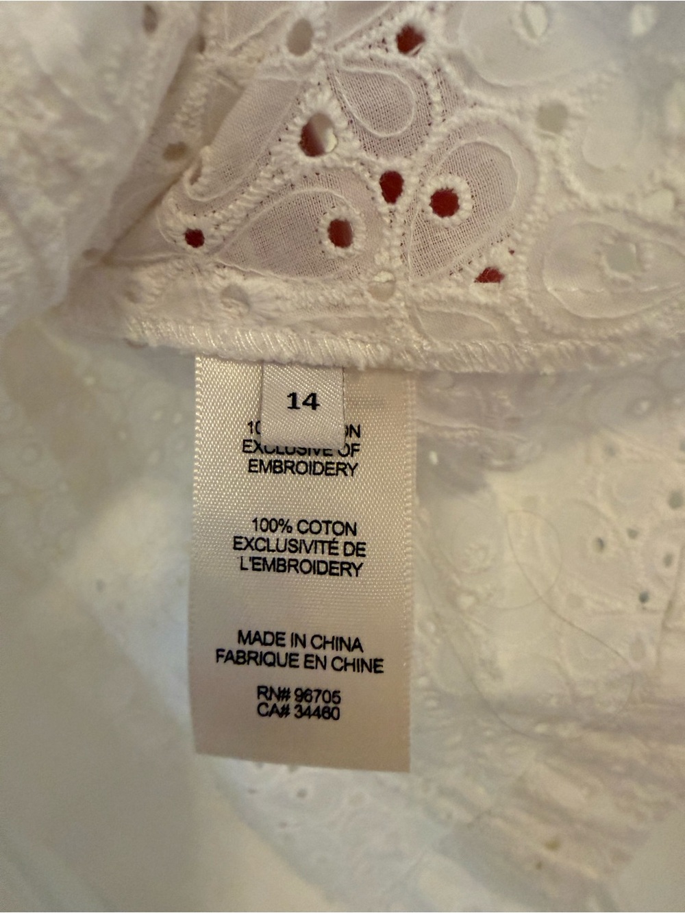Rebecca Taylor White Eyelet Button-Front Women's Top Large back ties - Picture 3 of 6